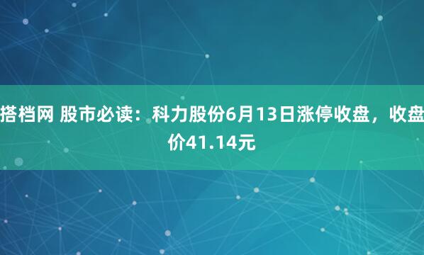 搭档网 股市必读：科力股份6月13日涨停收盘，收盘价41.14元